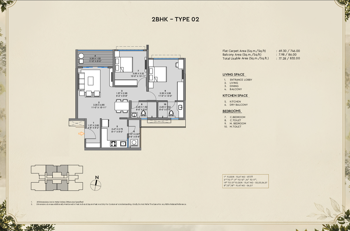 Mahindra Rivenza 2 BHK unit plan