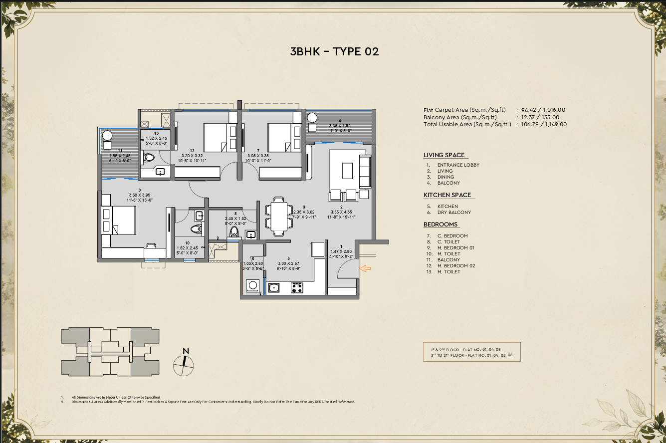 Mahindra Rivenza 3 BHK unit plan